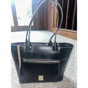 Womens‎ Dooney & Bourke Black Leather Double Handles Tote Shoulder Bag Purse